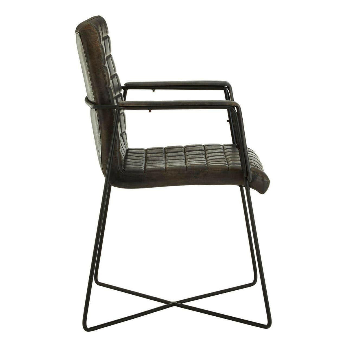 Buffalo Iron / Grey Leather Weave Chair.