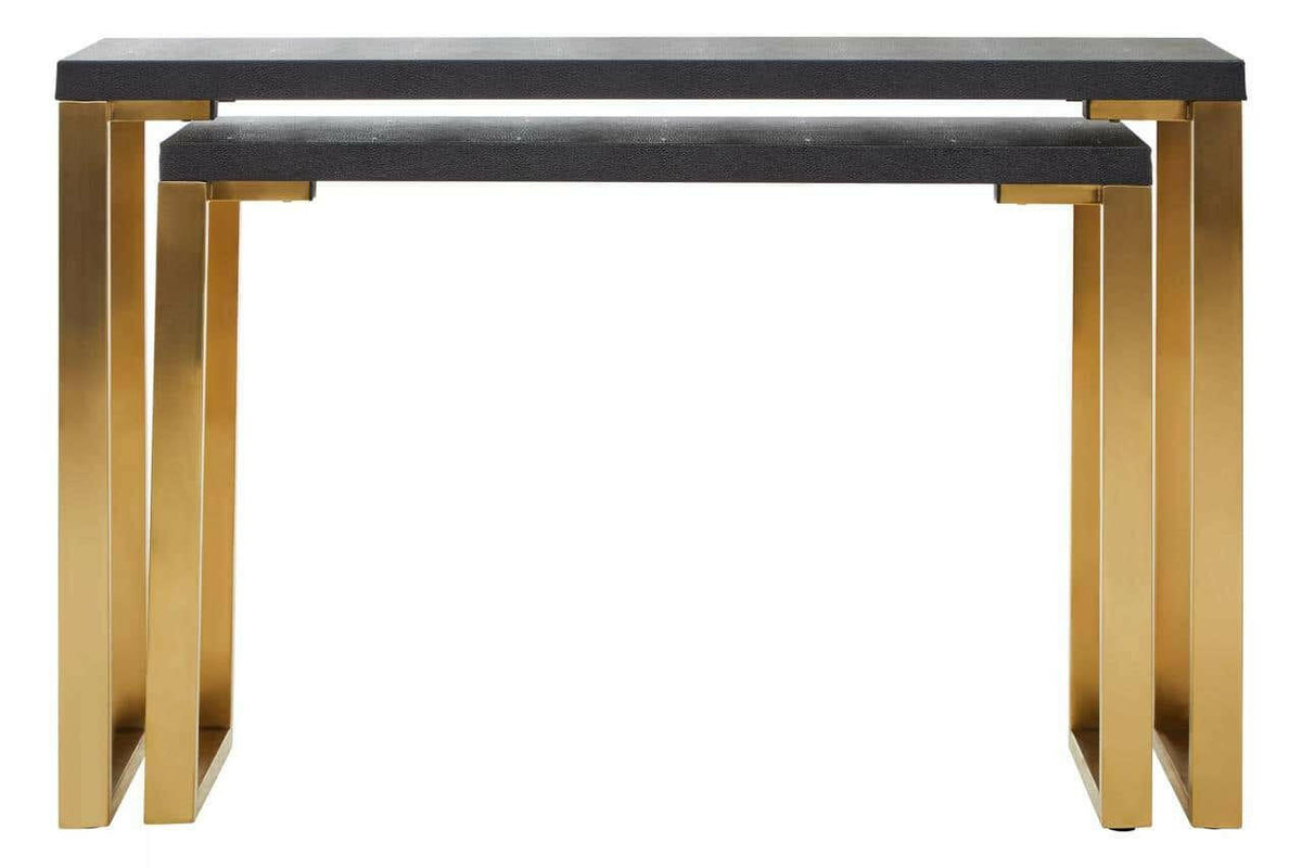 Cardoba Set Of Two Black Shagreen Console Tables.