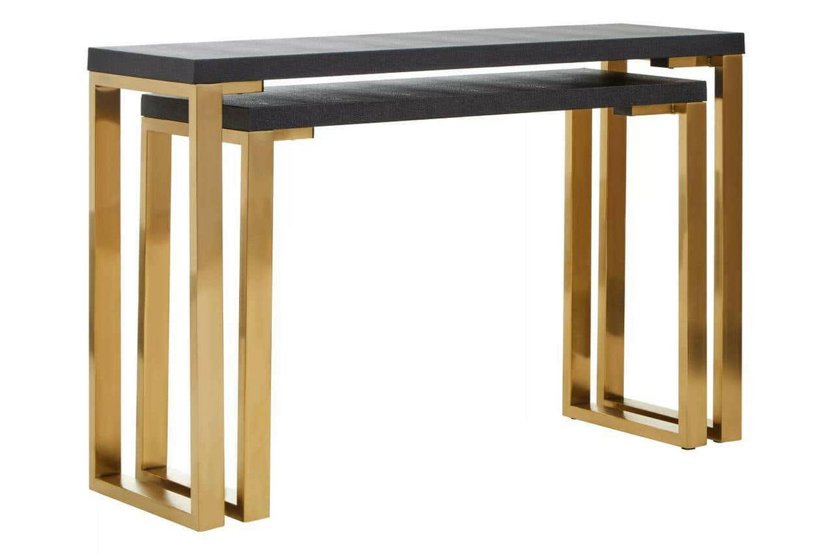 Cardoba Set Of Two Black Shagreen Console Tables.