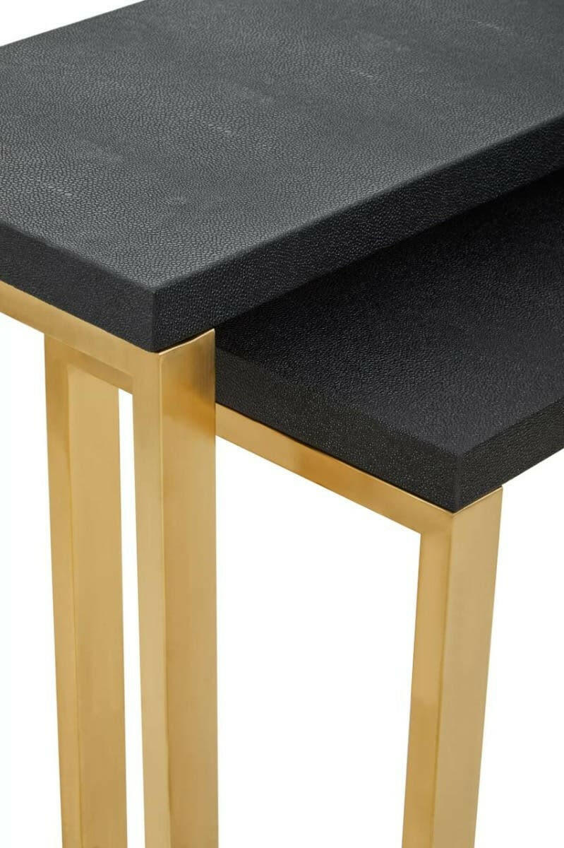 Cardoba Set Of Two Black Shagreen Console Tables.