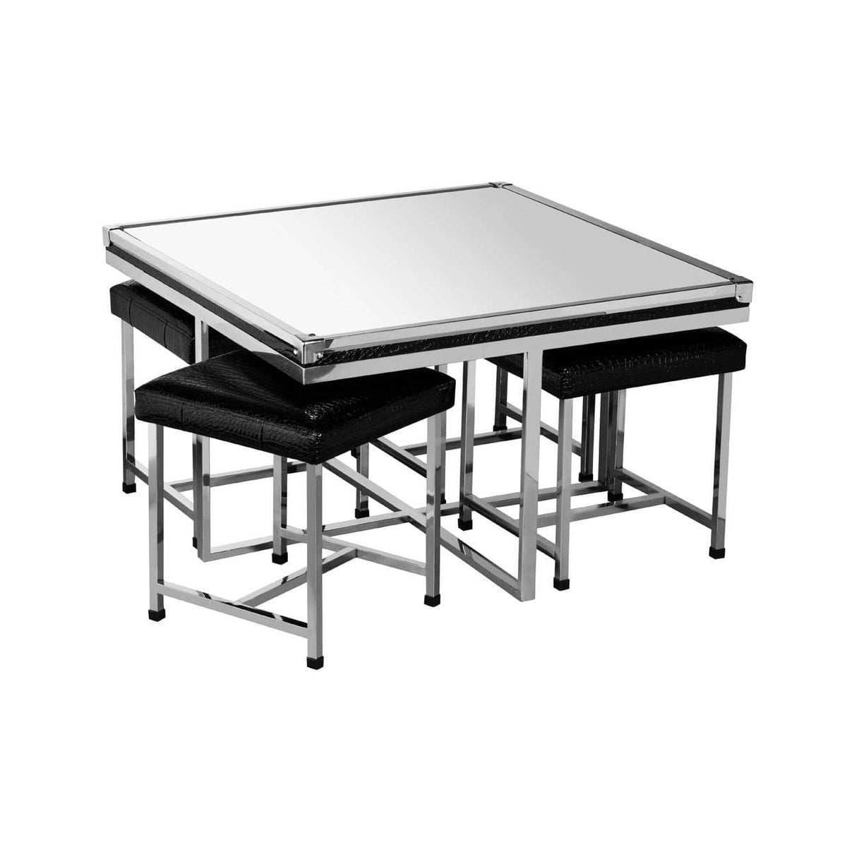 Carla 5Pc Crocodile Leather Effect Table And Stool Set.