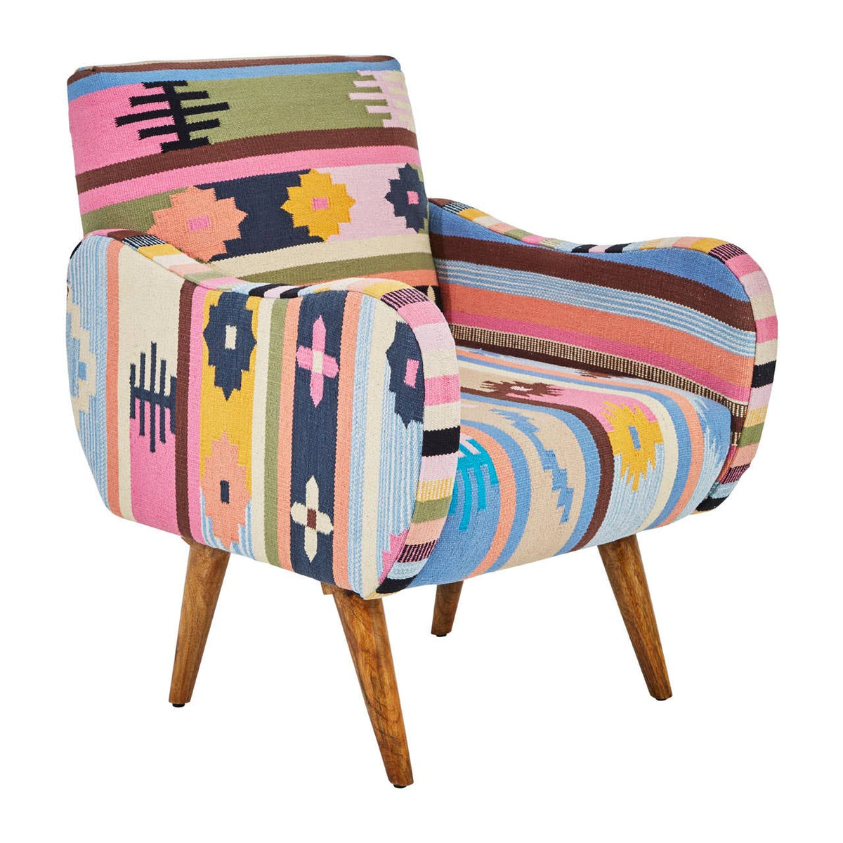 Cefena Multi-Coloured Fabric Chair With Mango Wood Legs.
