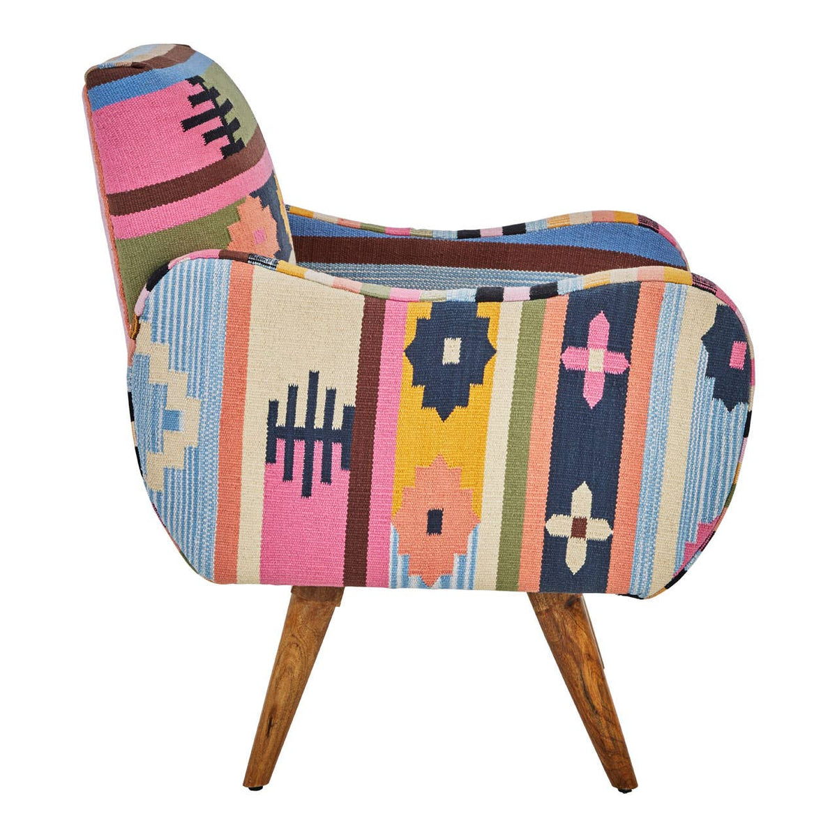 Cefena Multi-Coloured Fabric Chair With Mango Wood Legs.