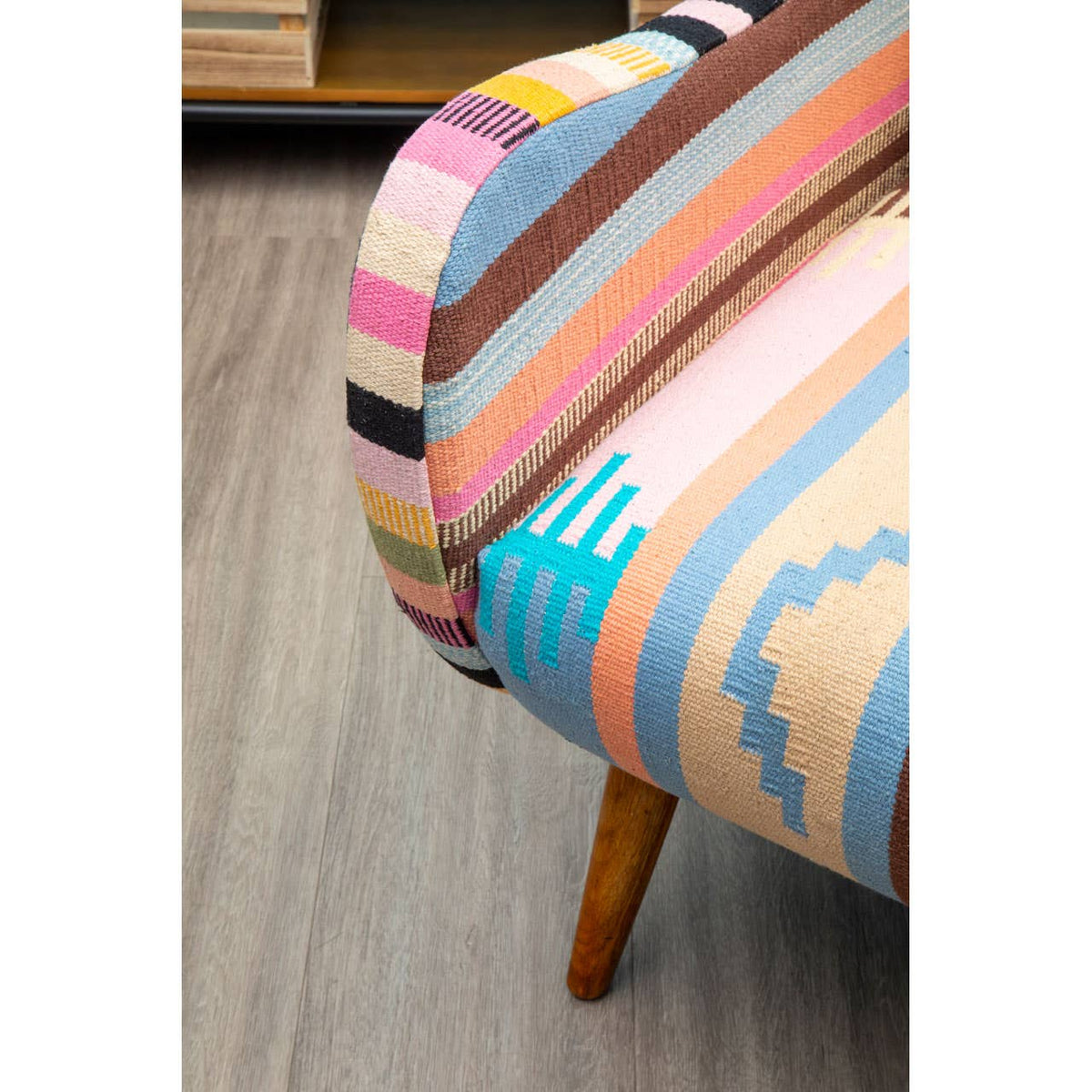 Cefena Multi-Coloured Fabric Chair With Mango Wood Legs.