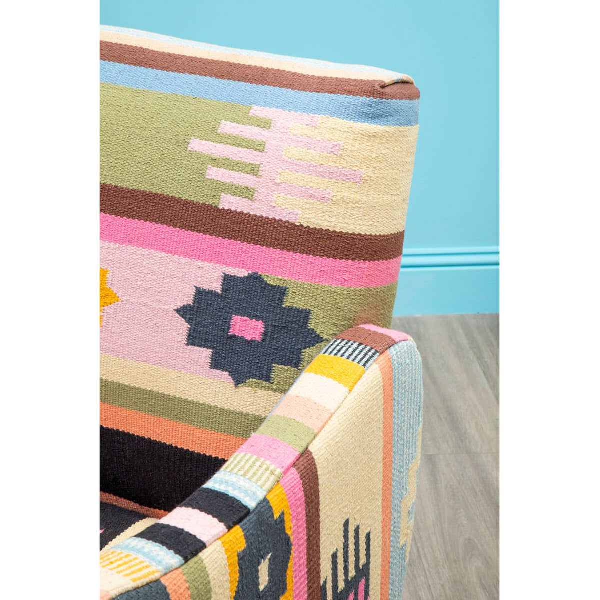 Cefena Multi-Coloured Fabric Chair With Mango Wood Legs.