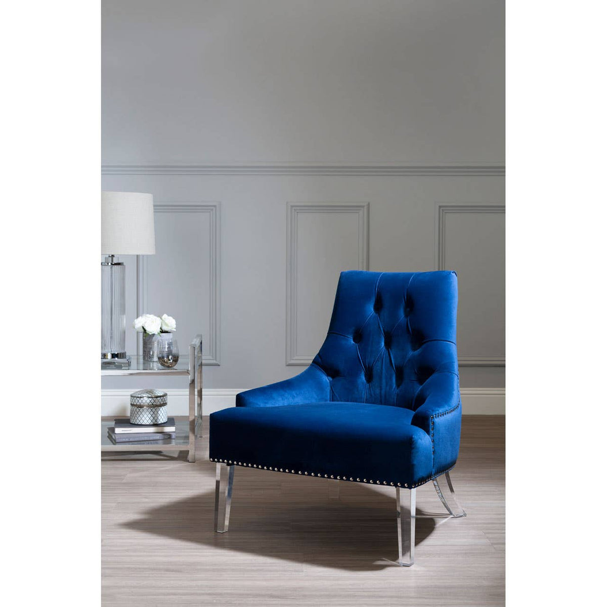 Clarence Button Tufted Blue Chair.
