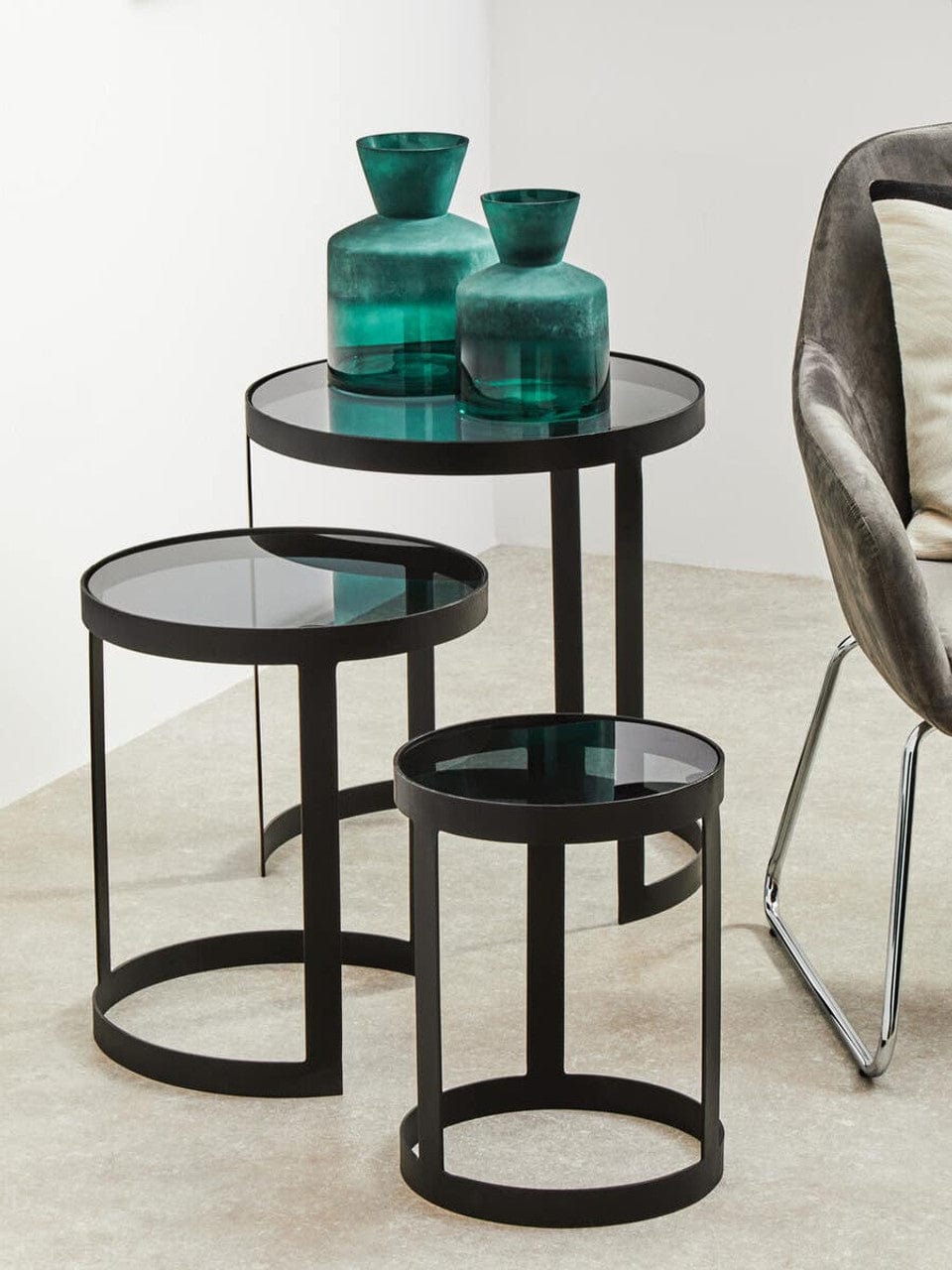 Noosa & Co. Living Corra Set Of Three Black Nesting Tables House of Isabella UK