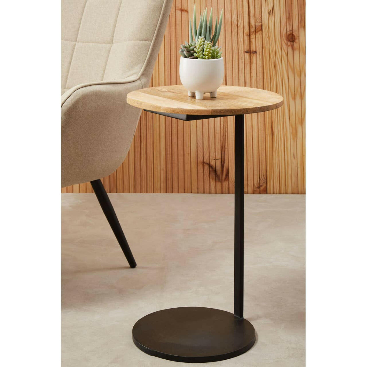 Corra Side Table With Wooden Marble Top.