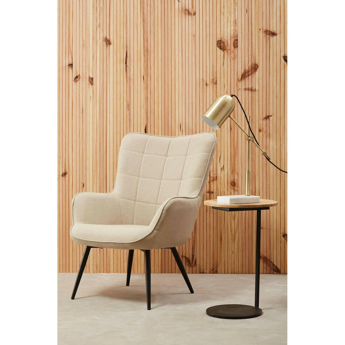 Corra Side Table With Wooden Marble Top.