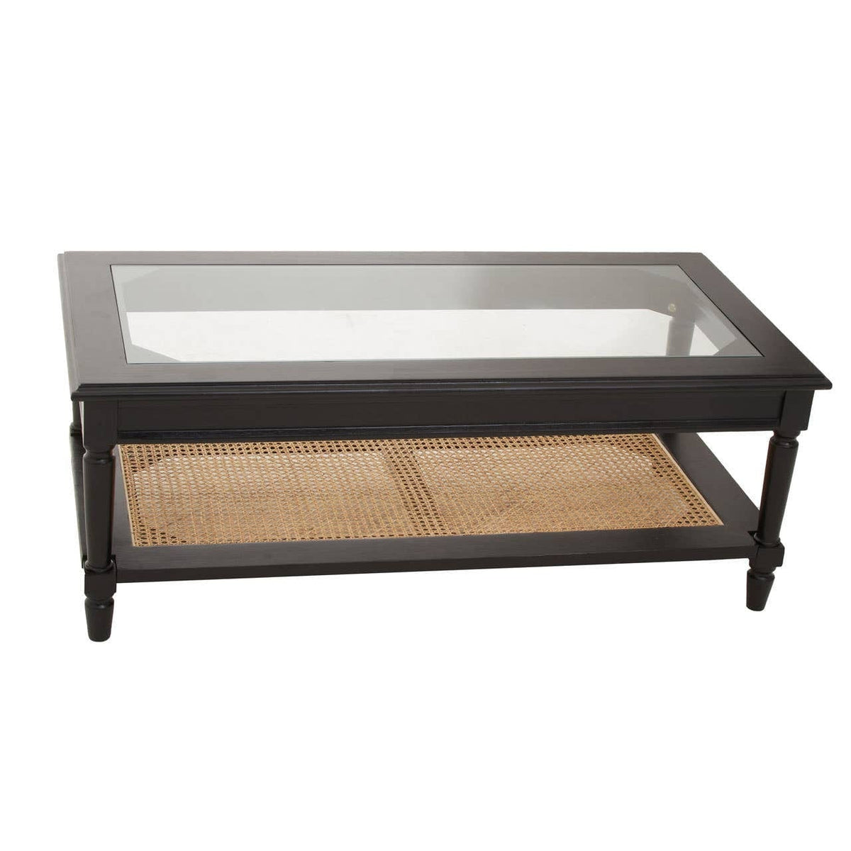 Noosa & Co. Living Corso Black Coffee Table with Rattan Shelf House of Isabella UK