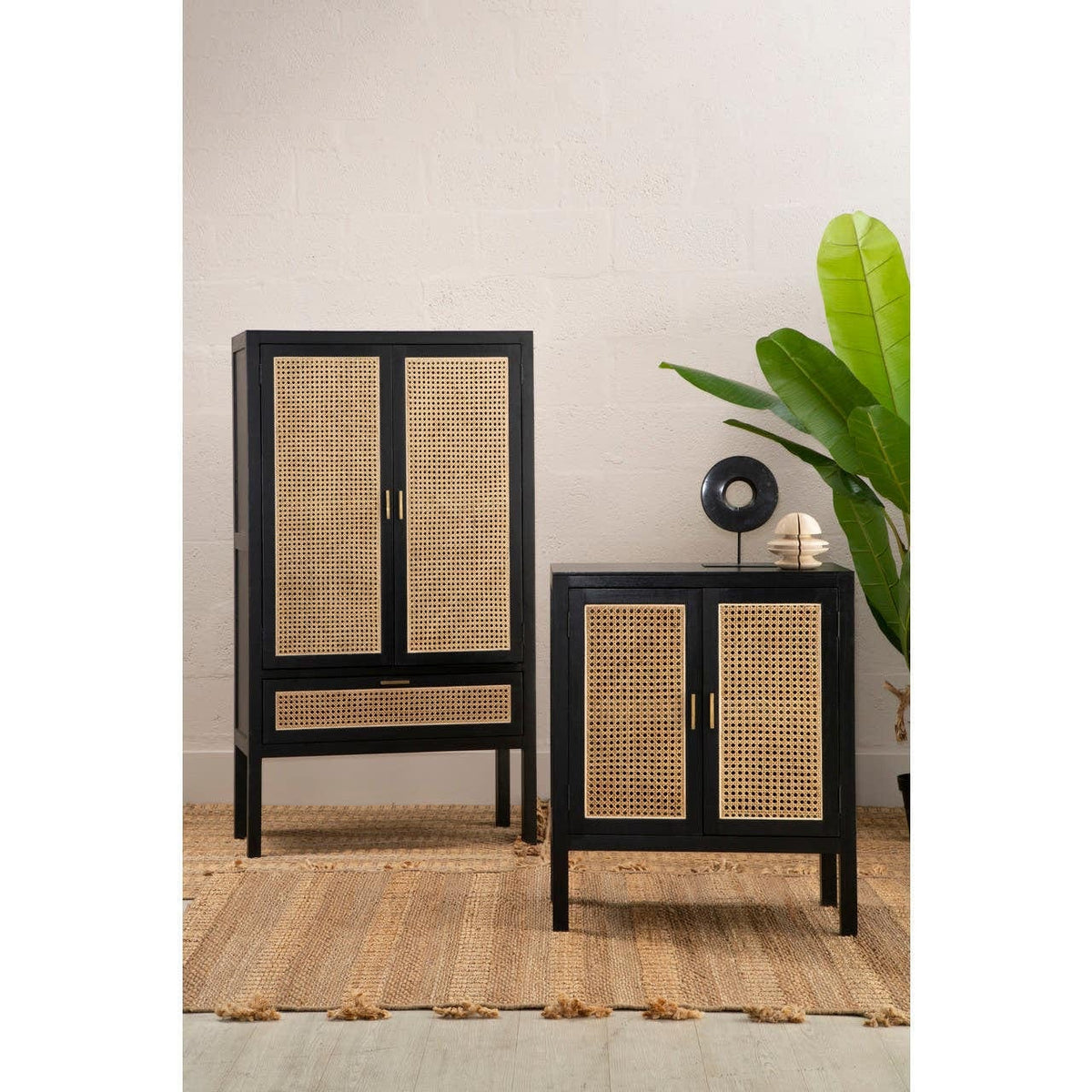 Noosa & Co. Living Corso Black Sideboard with Two Rattan Doors House of Isabella UK