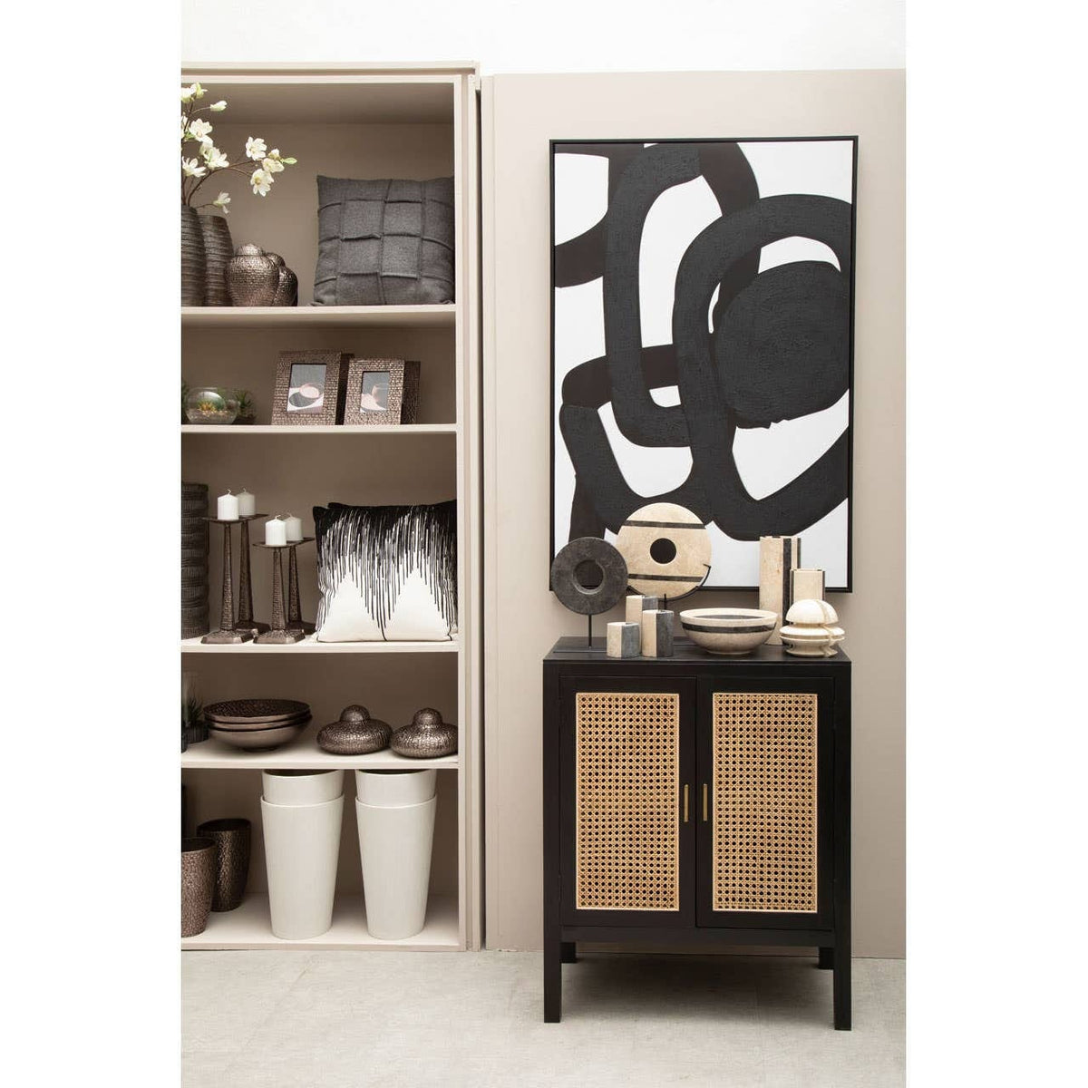 Noosa & Co. Living Corso Black Sideboard with Two Rattan Doors House of Isabella UK