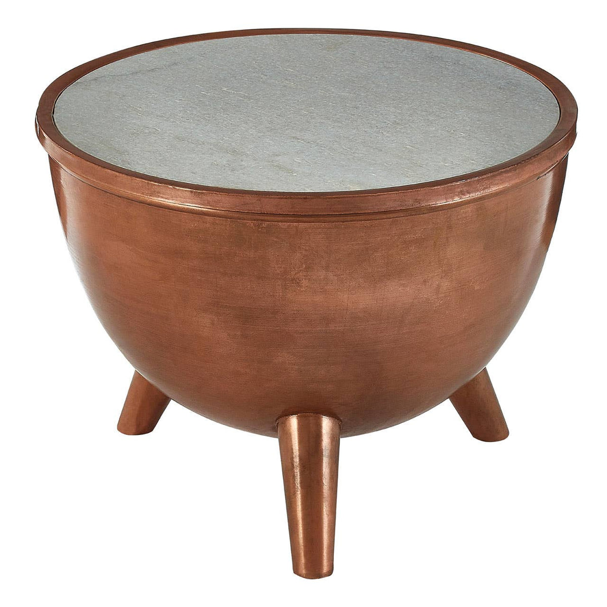 Crest Copper Finish White Marble Top Table.