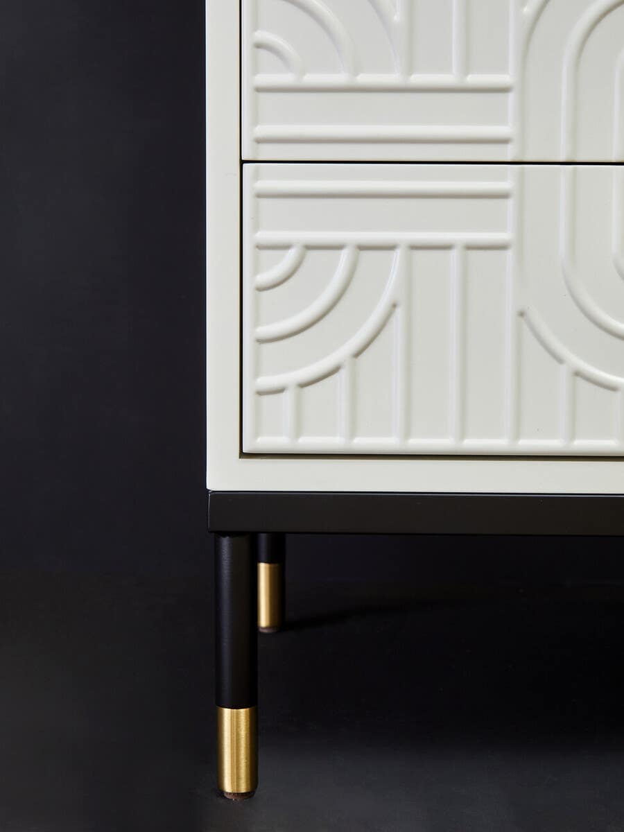 Danta 2 Drawer Side Table in Off White.