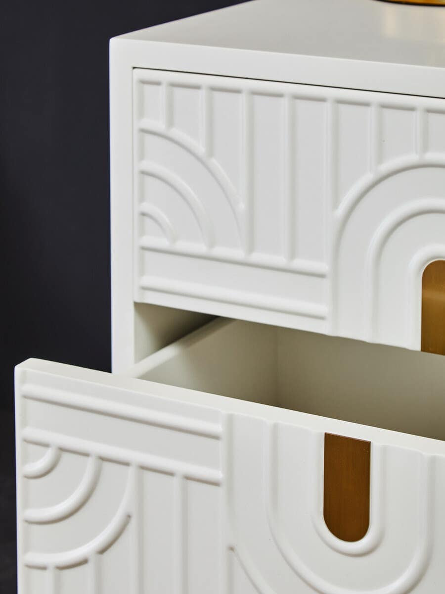 Danta 2 Drawer Side Table in Off White.