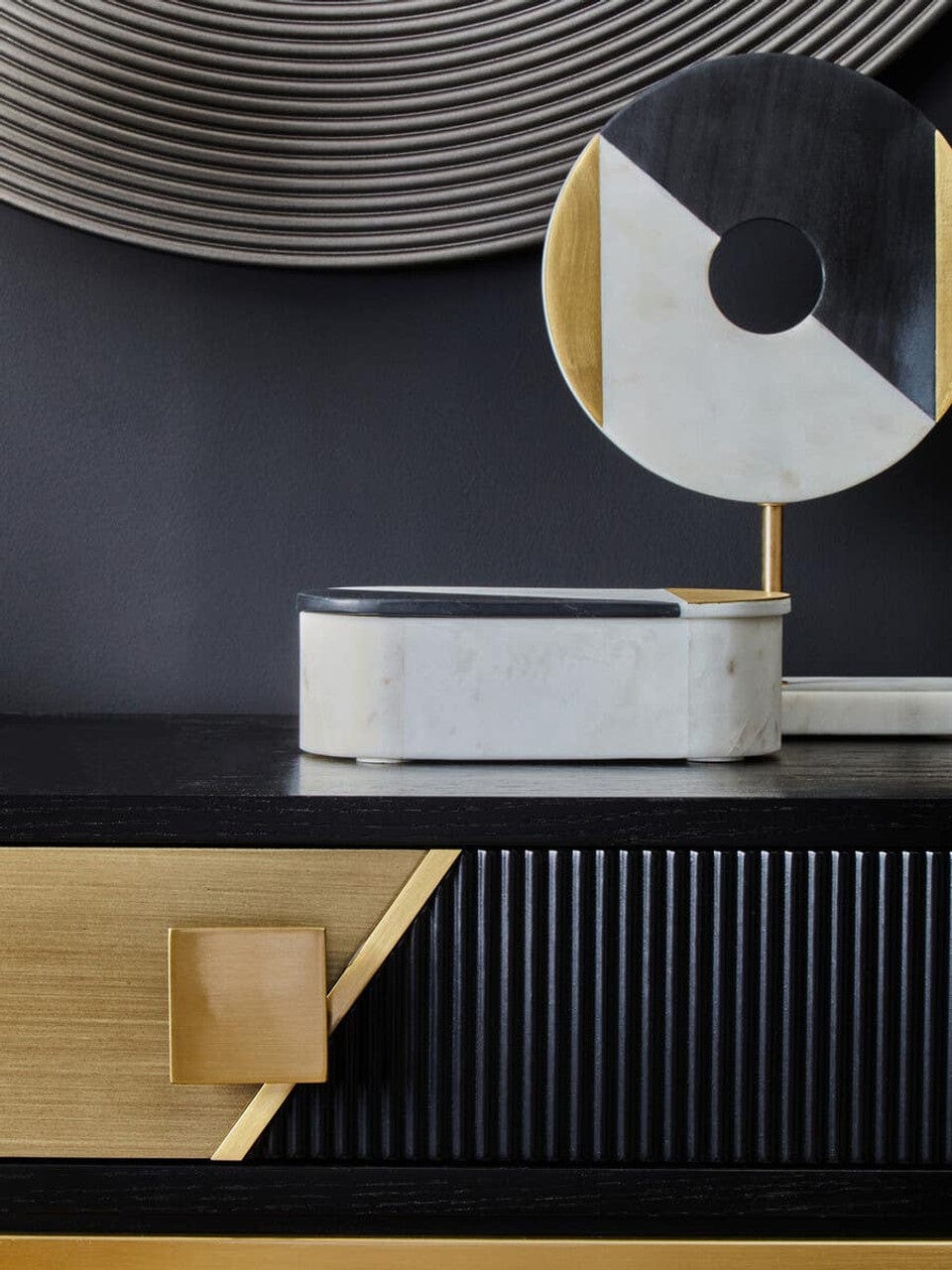 Noosa & Co. Living Davoli Black and Gold Console Table with 1 Drawer House of Isabella UK