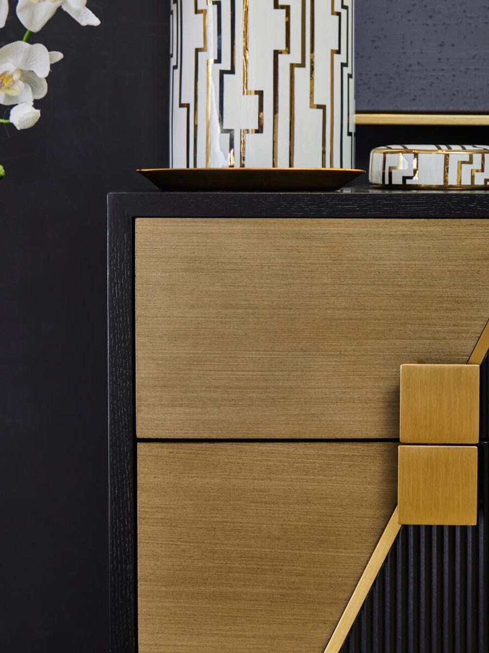 Noosa & Co. Living Davoli Black and Gold Two Drawer Side Table House of Isabella UK