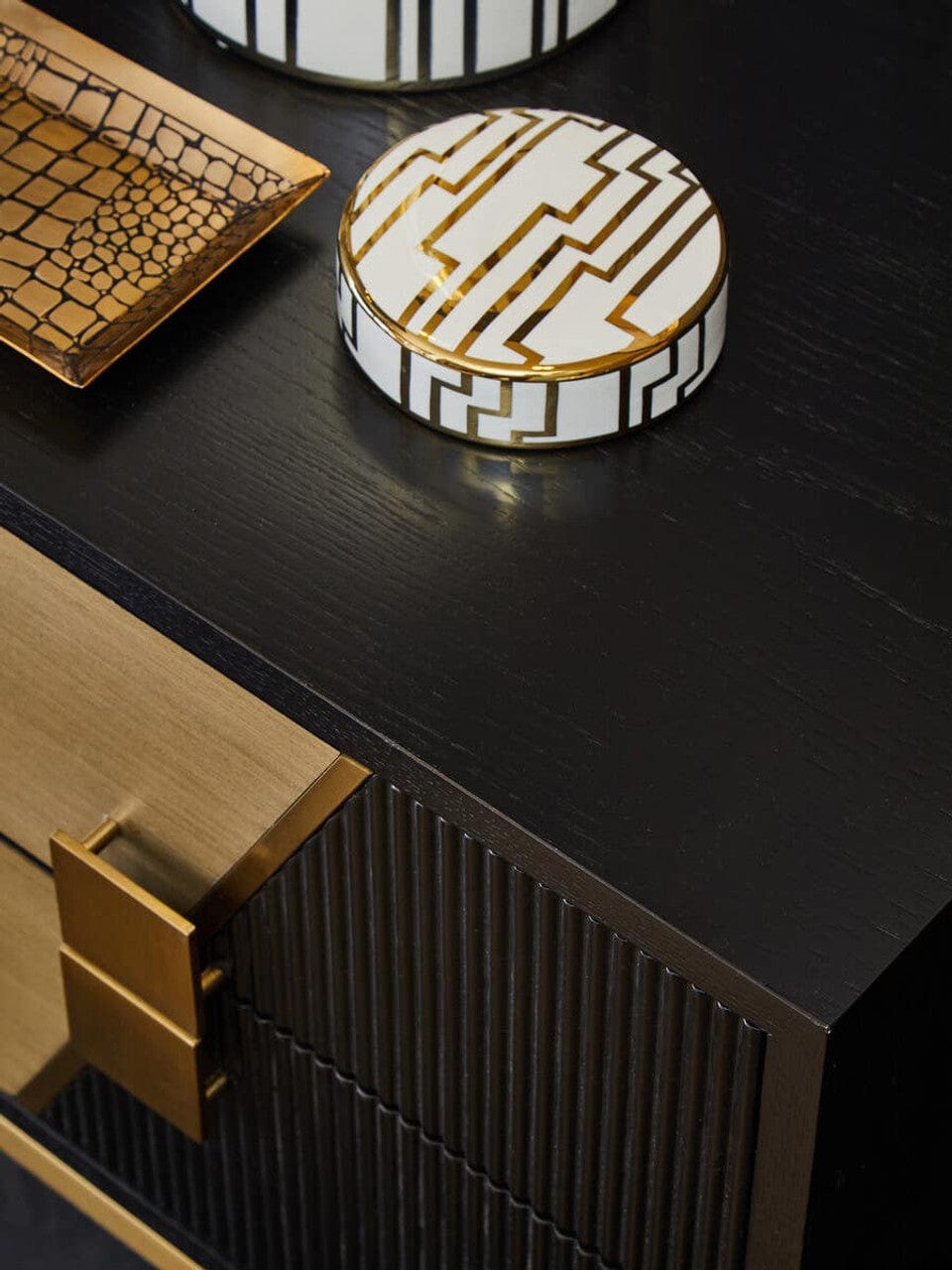 Noosa & Co. Living Davoli Black and Gold Two Drawer Side Table House of Isabella UK