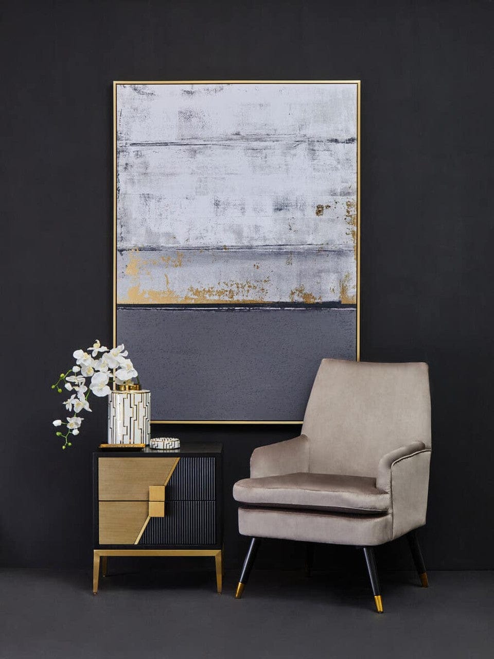 Noosa & Co. Living Davoli Black and Gold Two Drawer Side Table House of Isabella UK