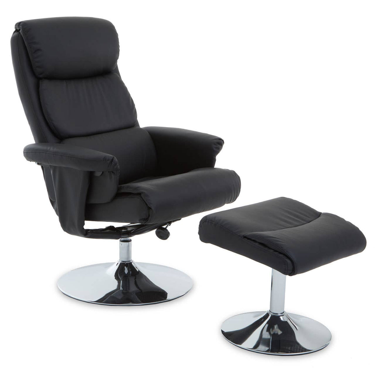 Denton Black Leather Effect Chair And Footstool.