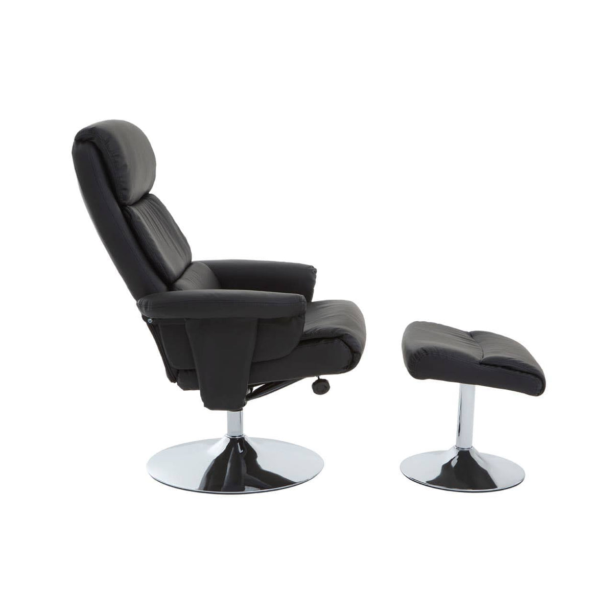 Denton Black Leather Effect Chair And Footstool.