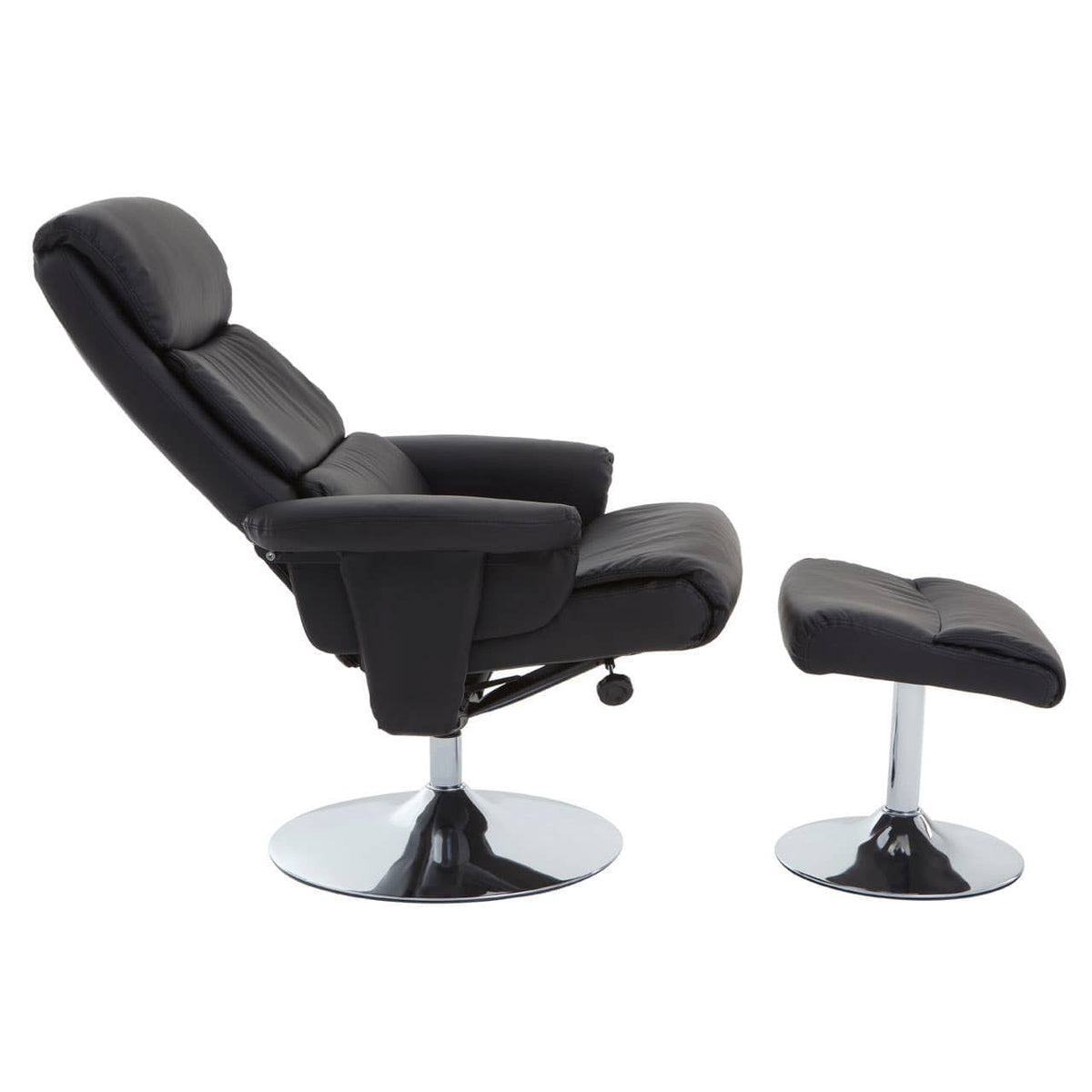 Denton Black Leather Effect Chair And Footstool.