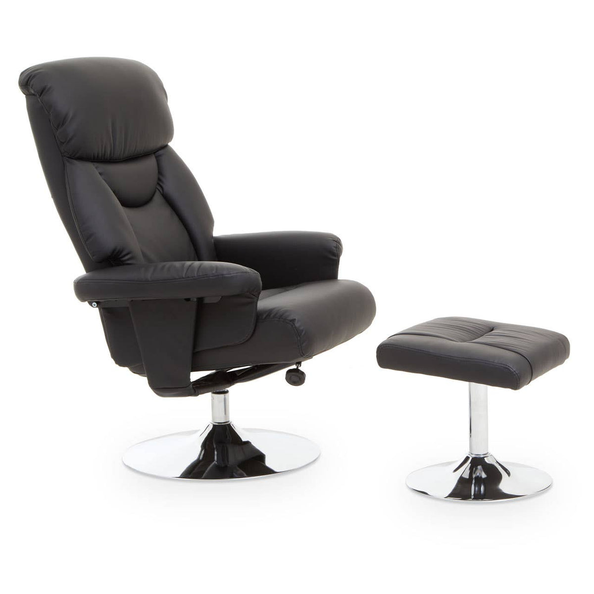 Denton Black Leather Effect Reclining Chair And Footstool.