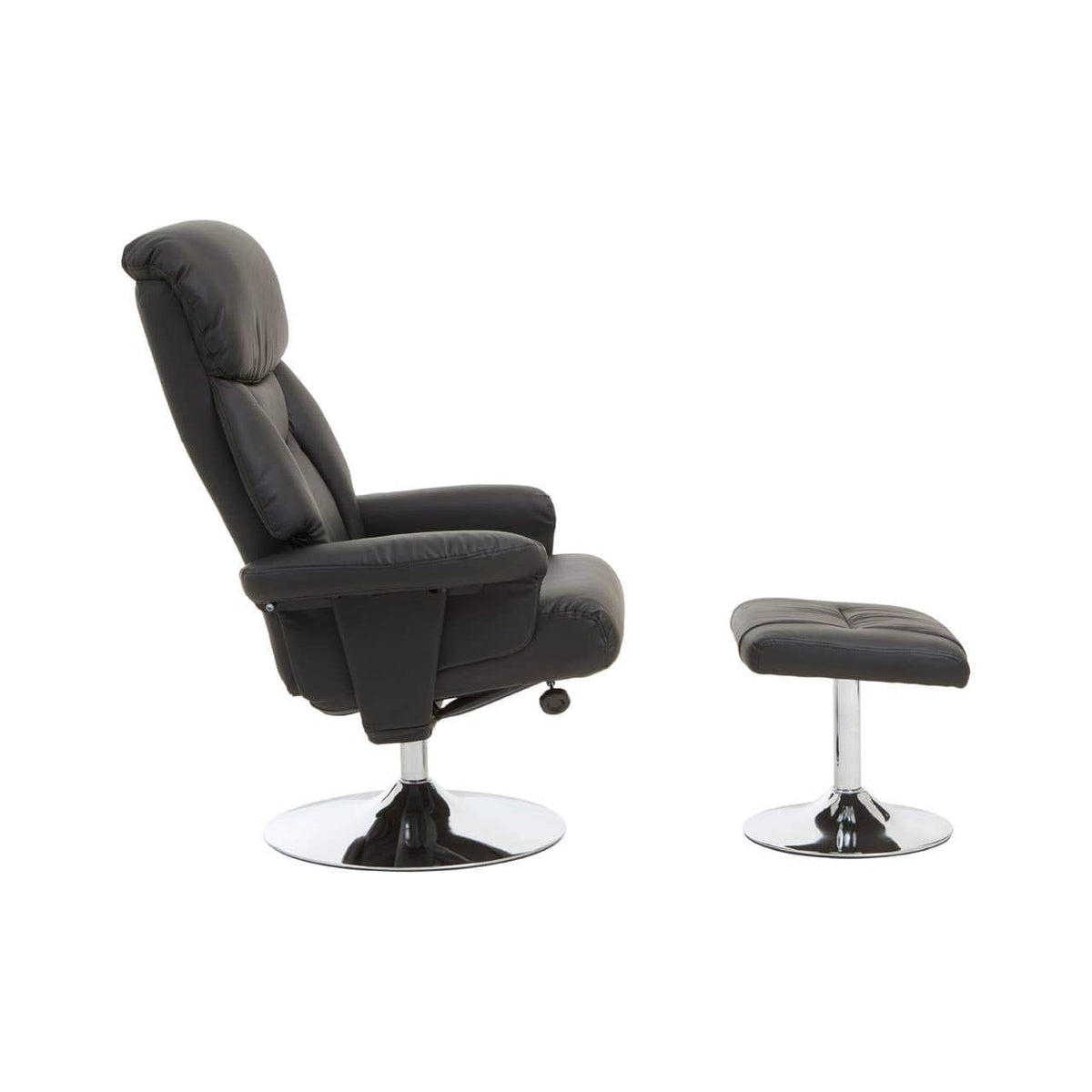 Denton Black Leather Effect Reclining Chair And Footstool.