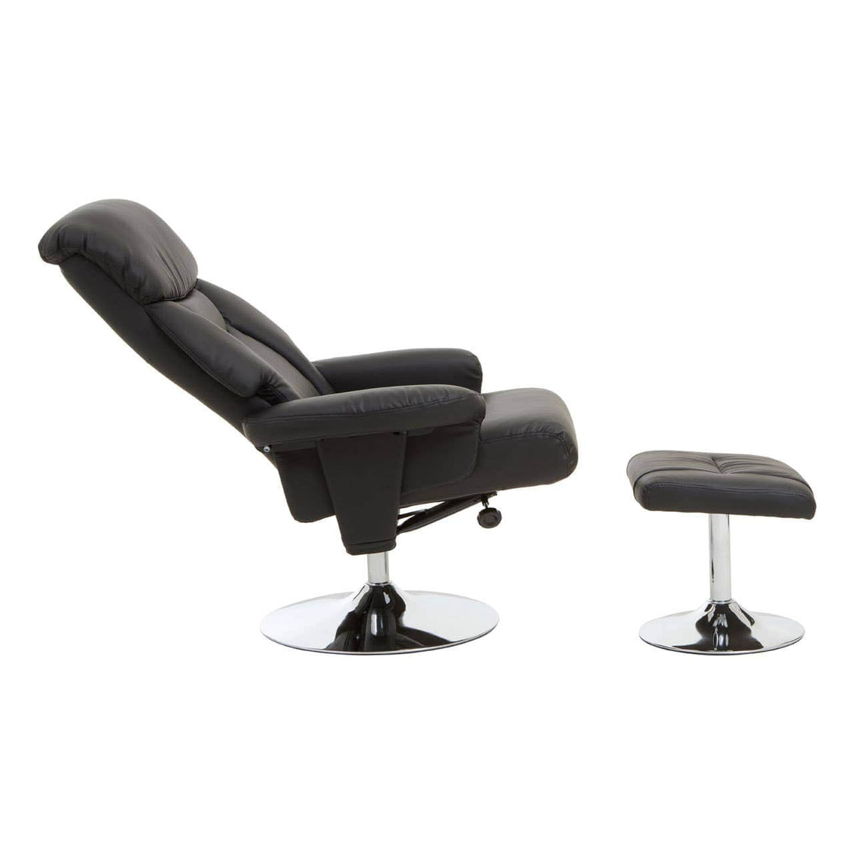Denton Black Leather Effect Reclining Chair And Footstool.