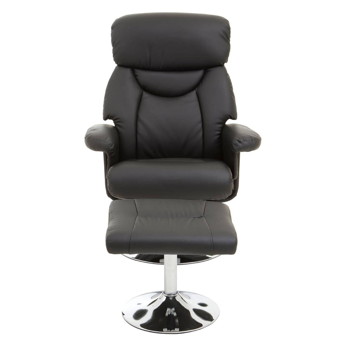 Denton Black Leather Effect Reclining Chair And Footstool.