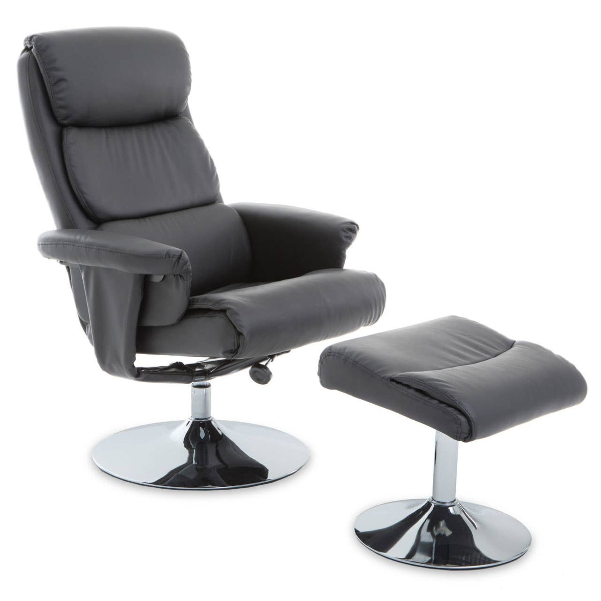 Denton Grey Leather Effect Chair And Footstool.