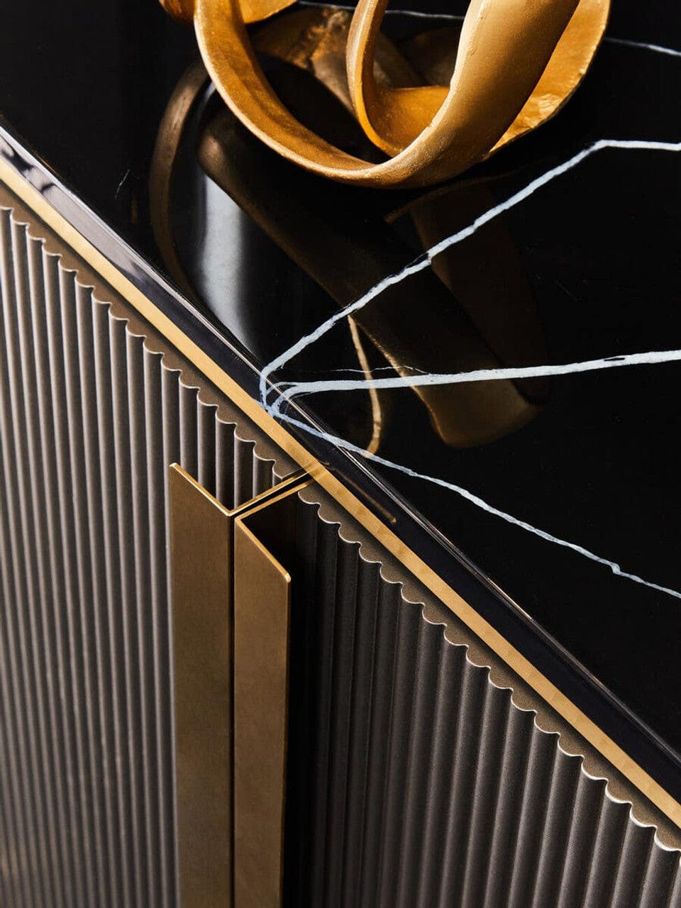 Noosa & Co. Living Dervio Grey Four Door Sideboard With Black Marble Top House of Isabella UK