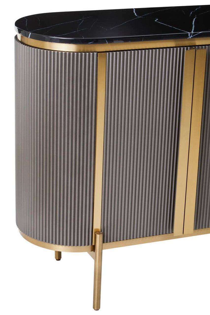 Noosa & Co. Living Dervio Grey Four Door Sideboard With Black Marble Top House of Isabella UK