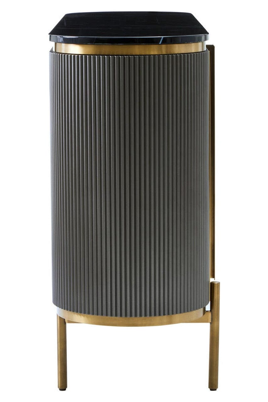 Noosa & Co. Living Dervio Grey Four Door Sideboard With Black Marble Top House of Isabella UK