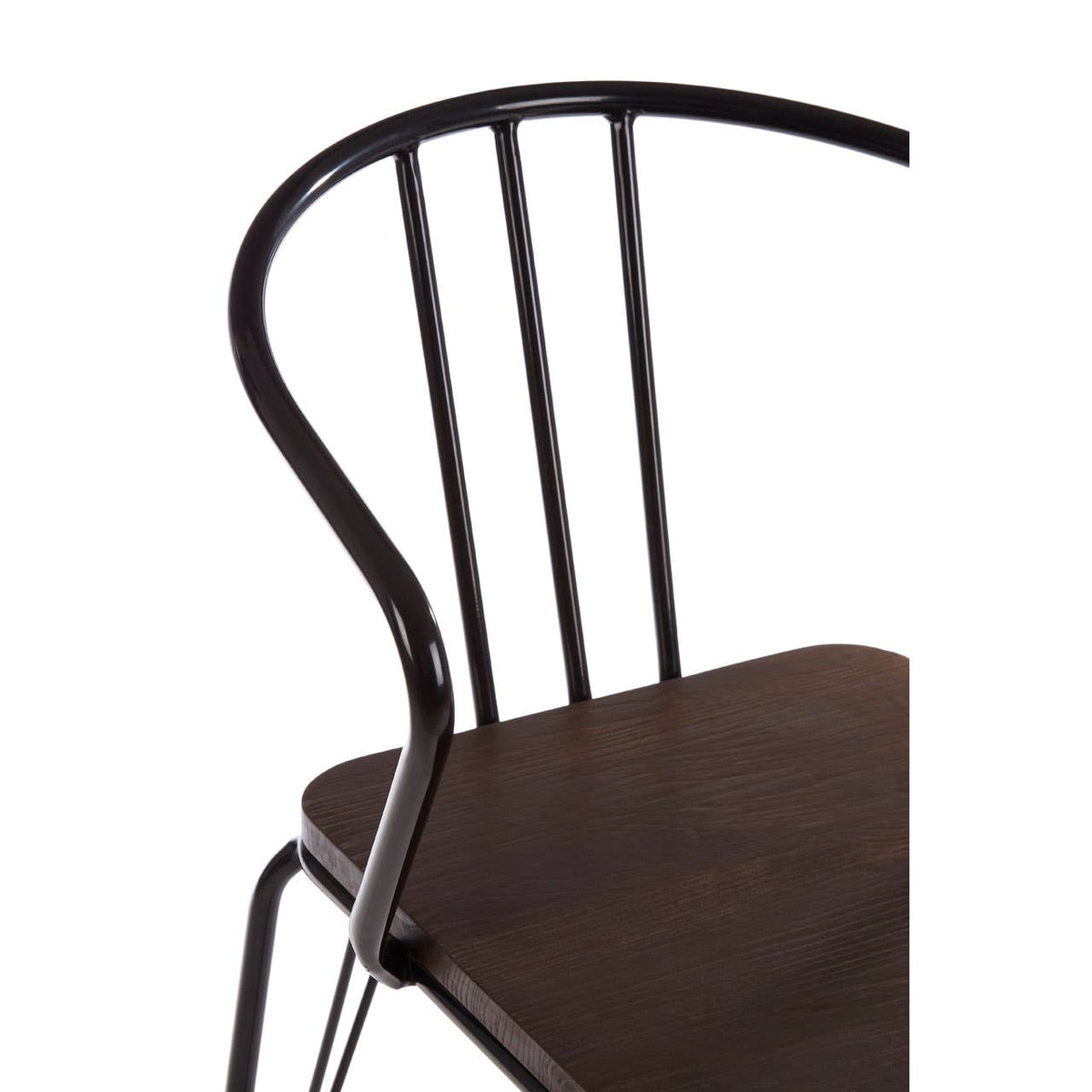 District Black Metal And Elm Wood Arm Chair.
