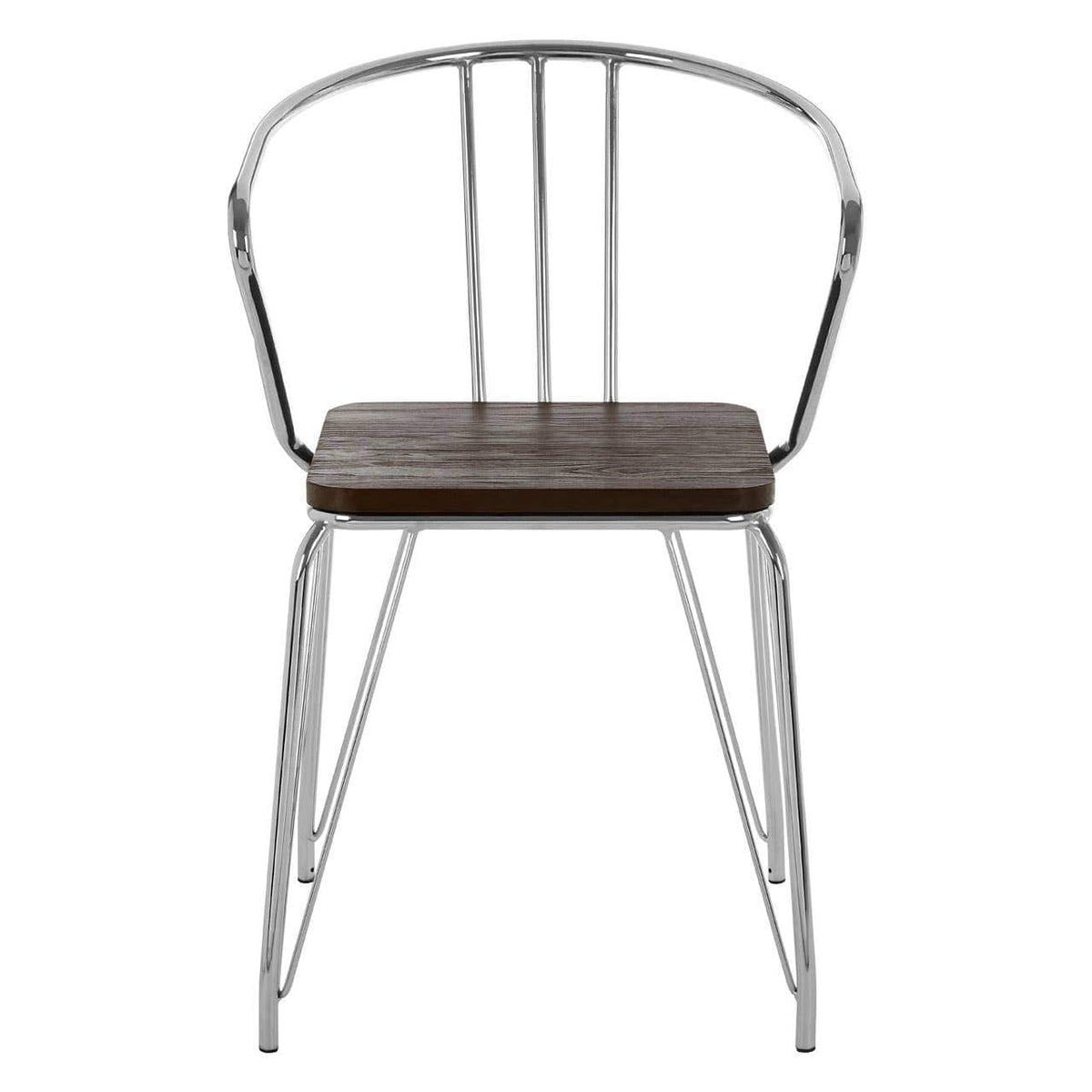 District Chrome Metal And Elm Wood Arm Chair.