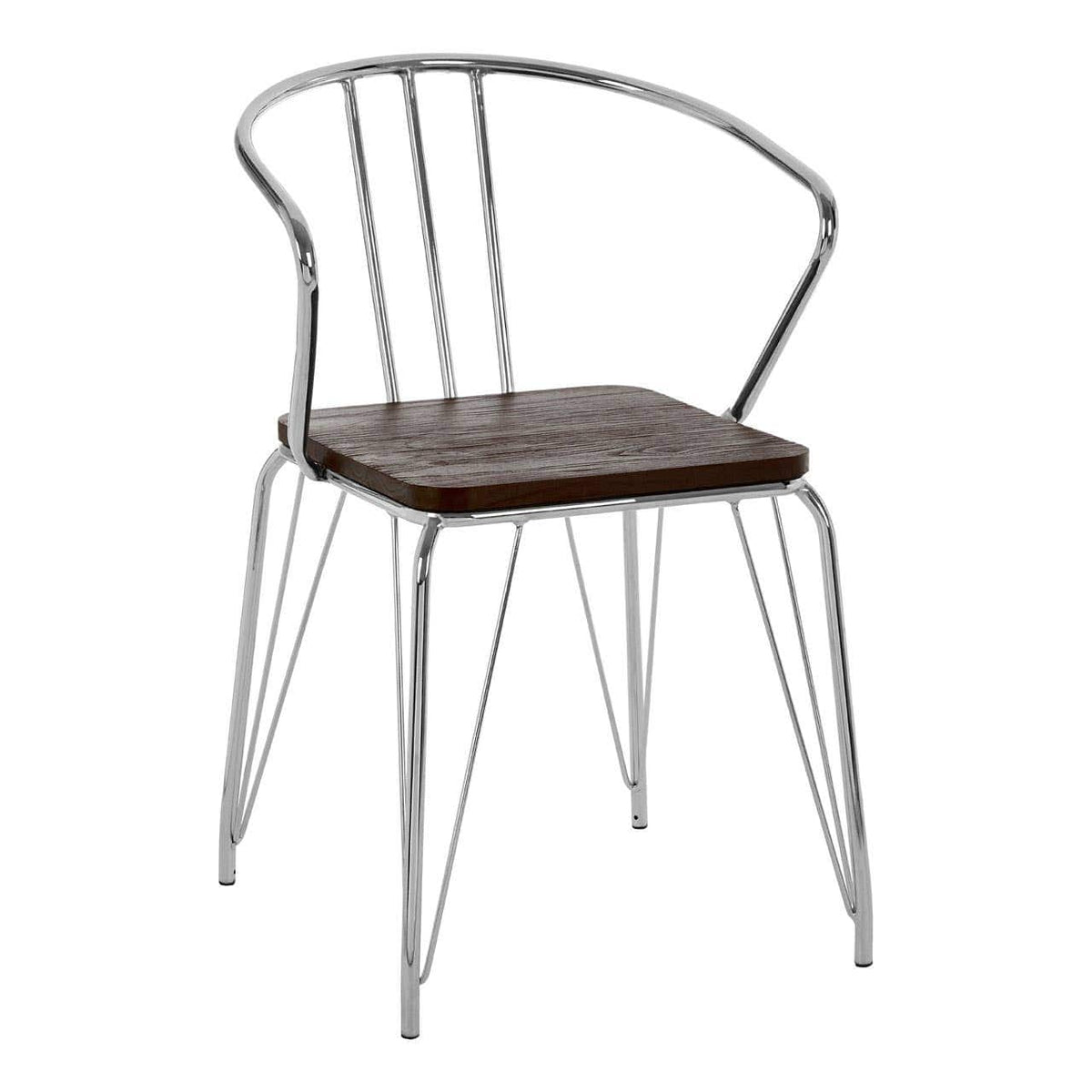 District Chrome Metal And Elm Wood Arm Chair.
