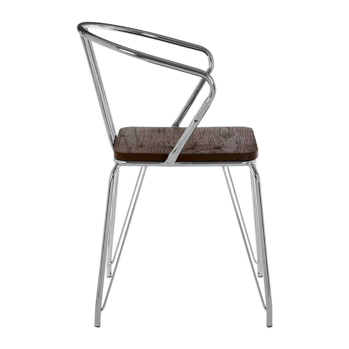 District Chrome Metal And Elm Wood Arm Chair.