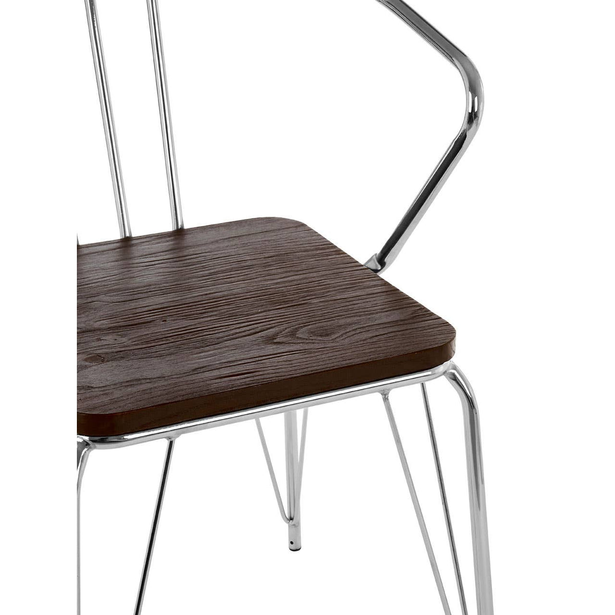 District Chrome Metal And Elm Wood Arm Chair.