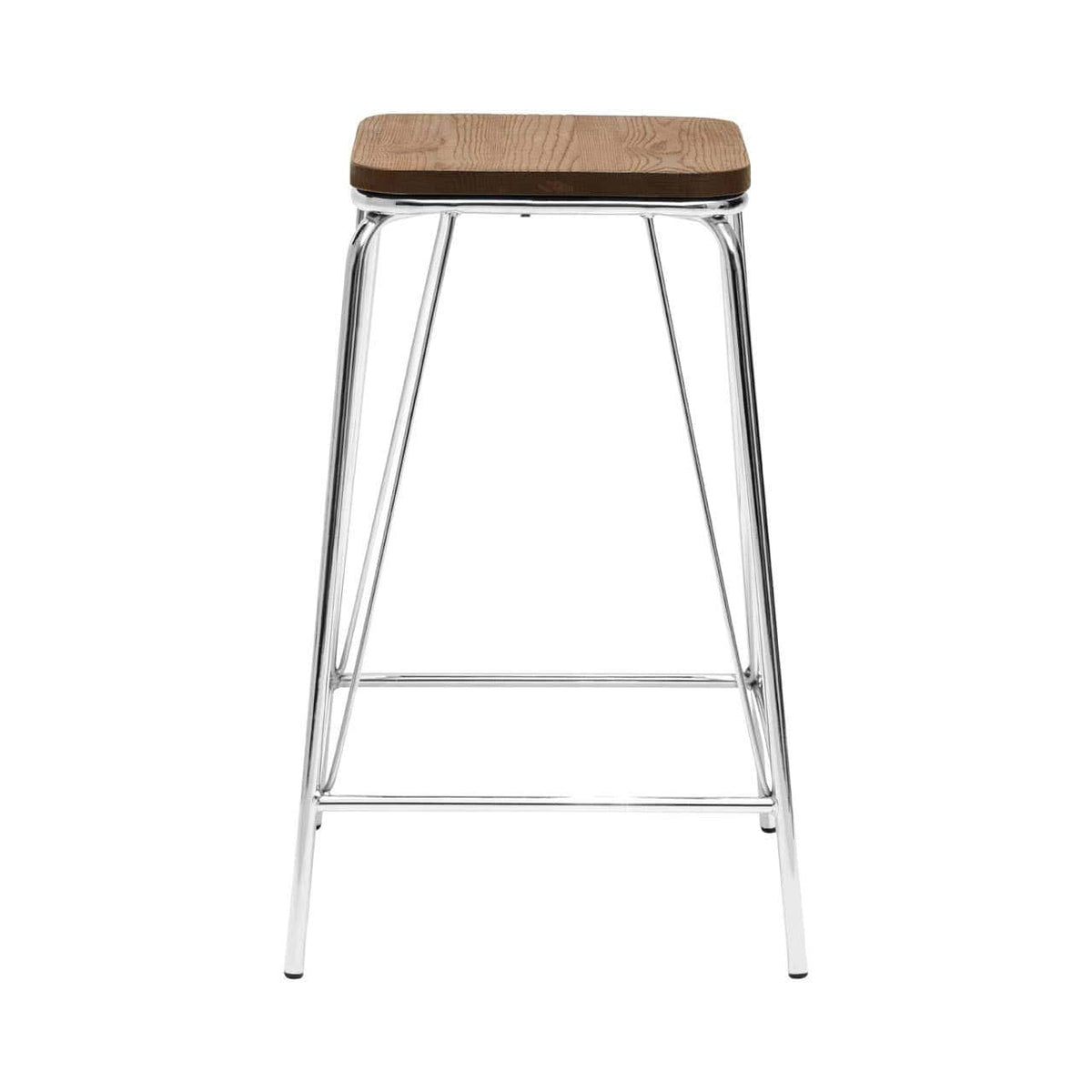 District Chrome Metal And Elm Wood Stool.