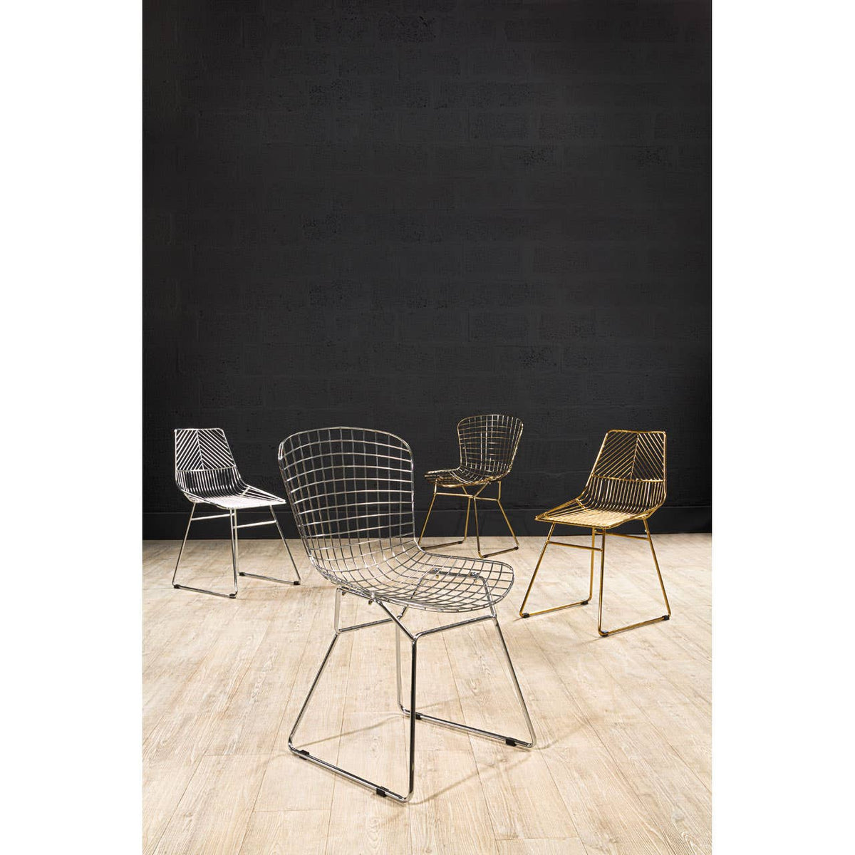 District Chrome Metal Tapered Wire Chair.