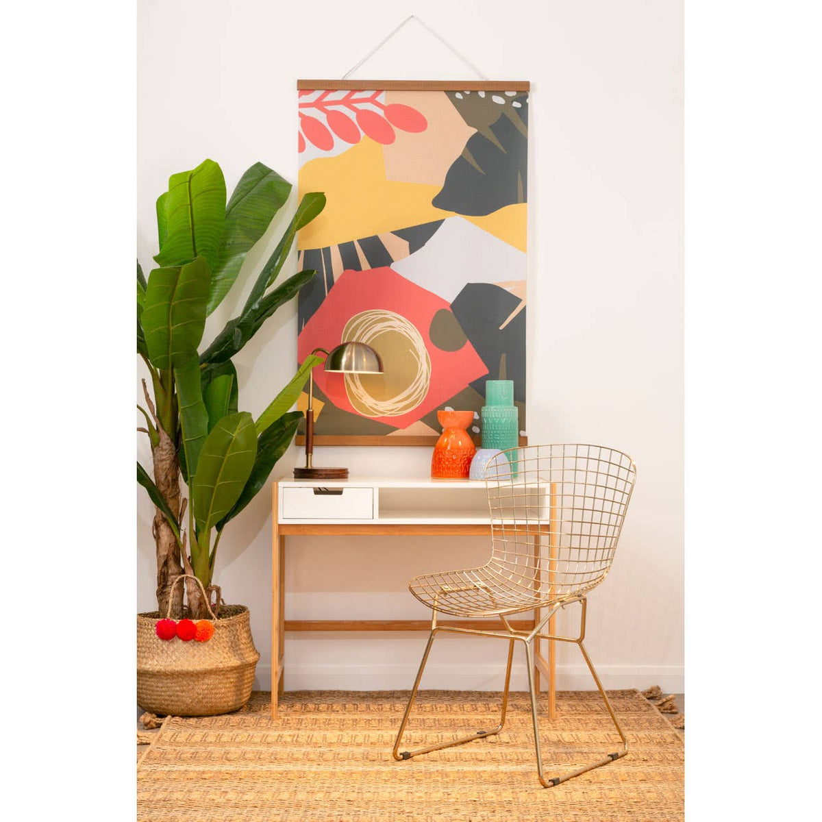 District Gold Metal Grid Frame Wire Chair.