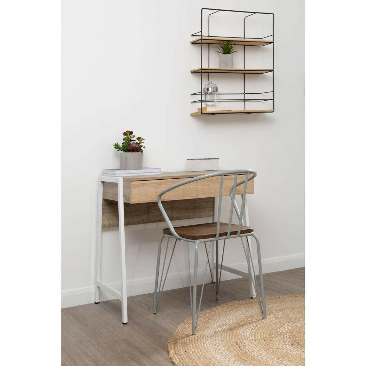 District Grey Metal And Elm Wood Arm Chair.