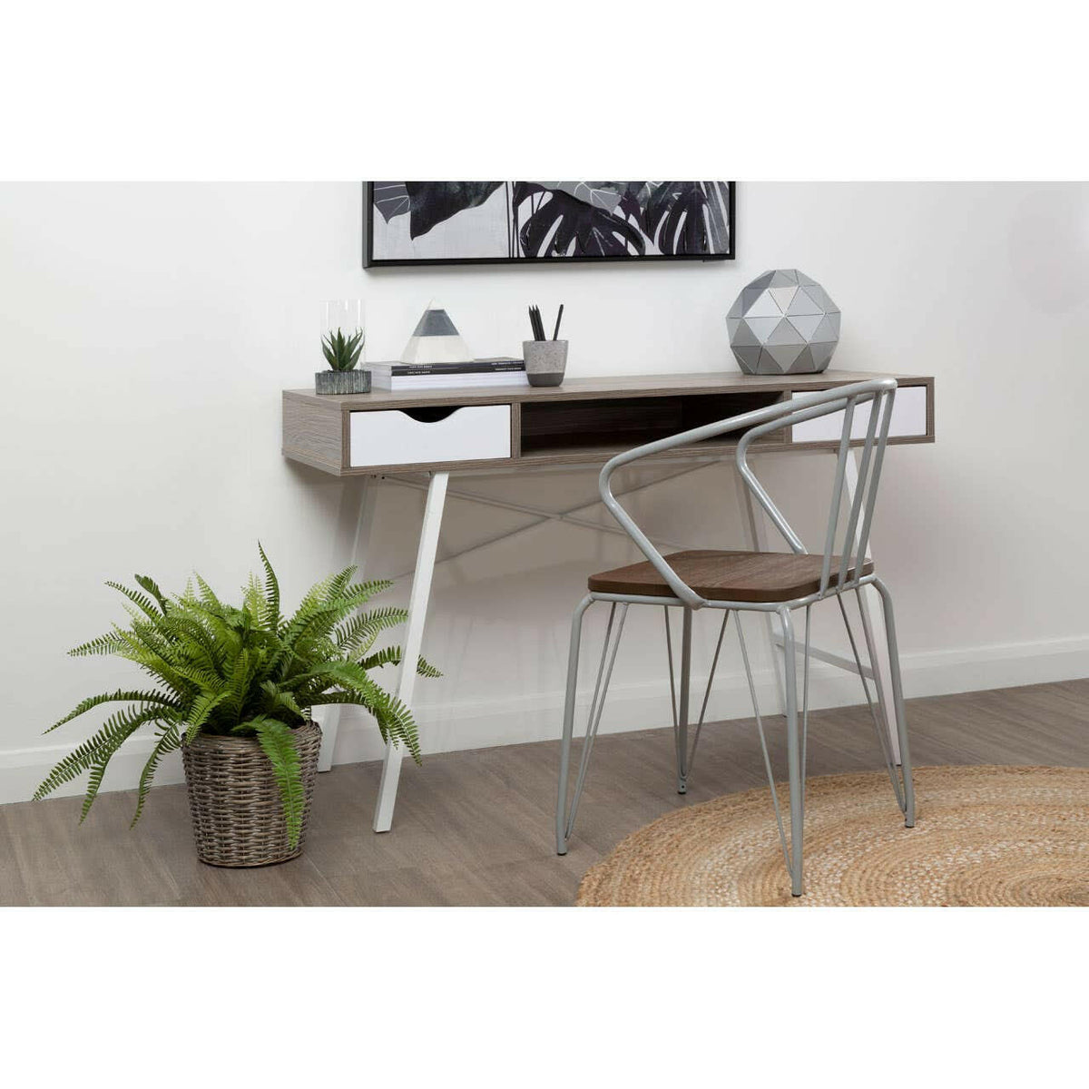 District Grey Metal And Elm Wood Arm Chair.