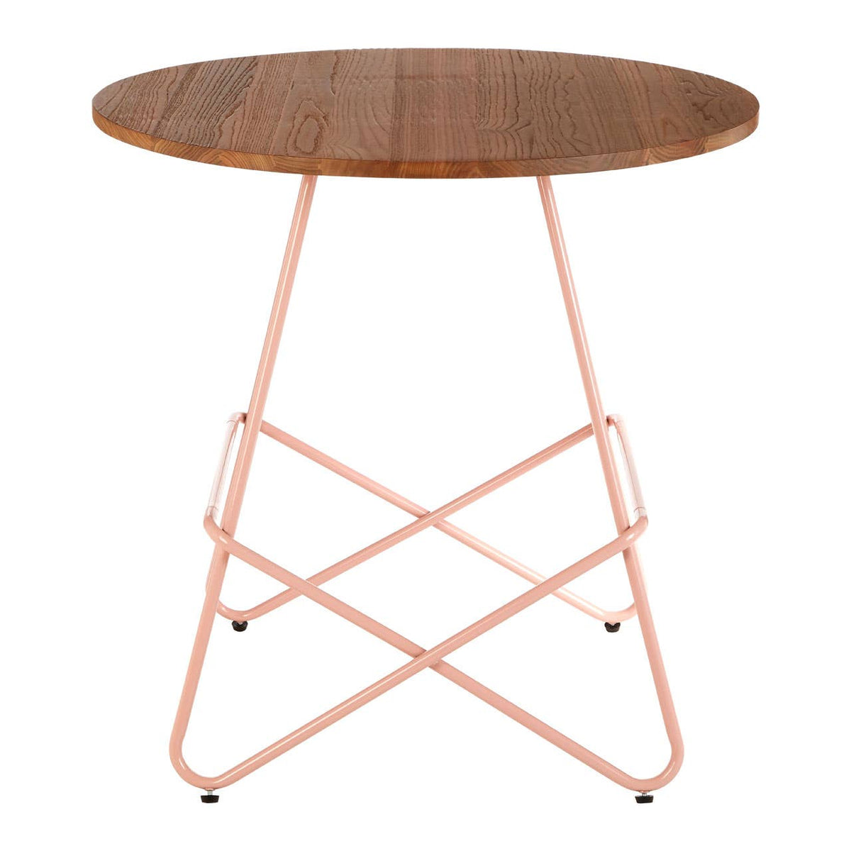 District Pink Metal & Elm Wood Round Table.