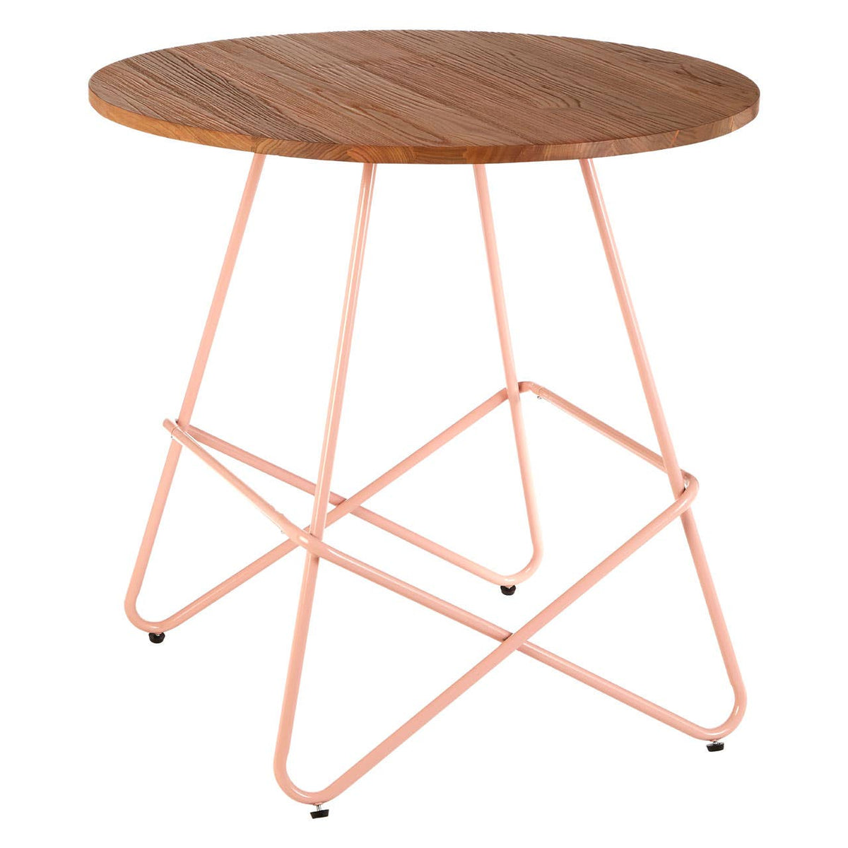 District Pink Metal & Elm Wood Round Table.