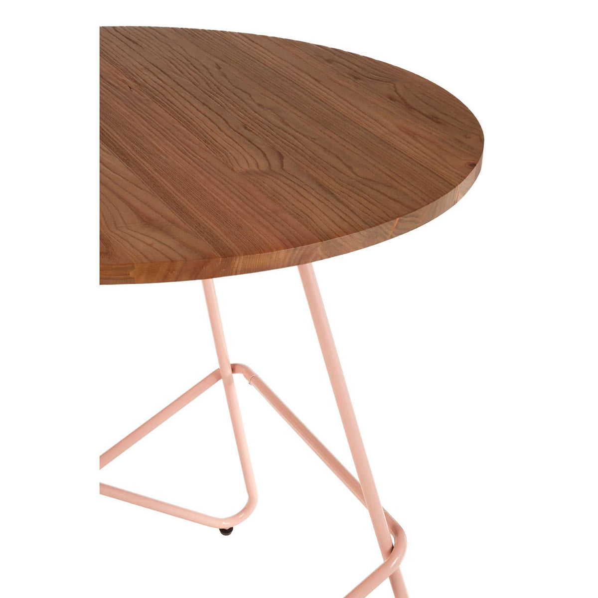 District Pink Metal & Elm Wood Round Table.