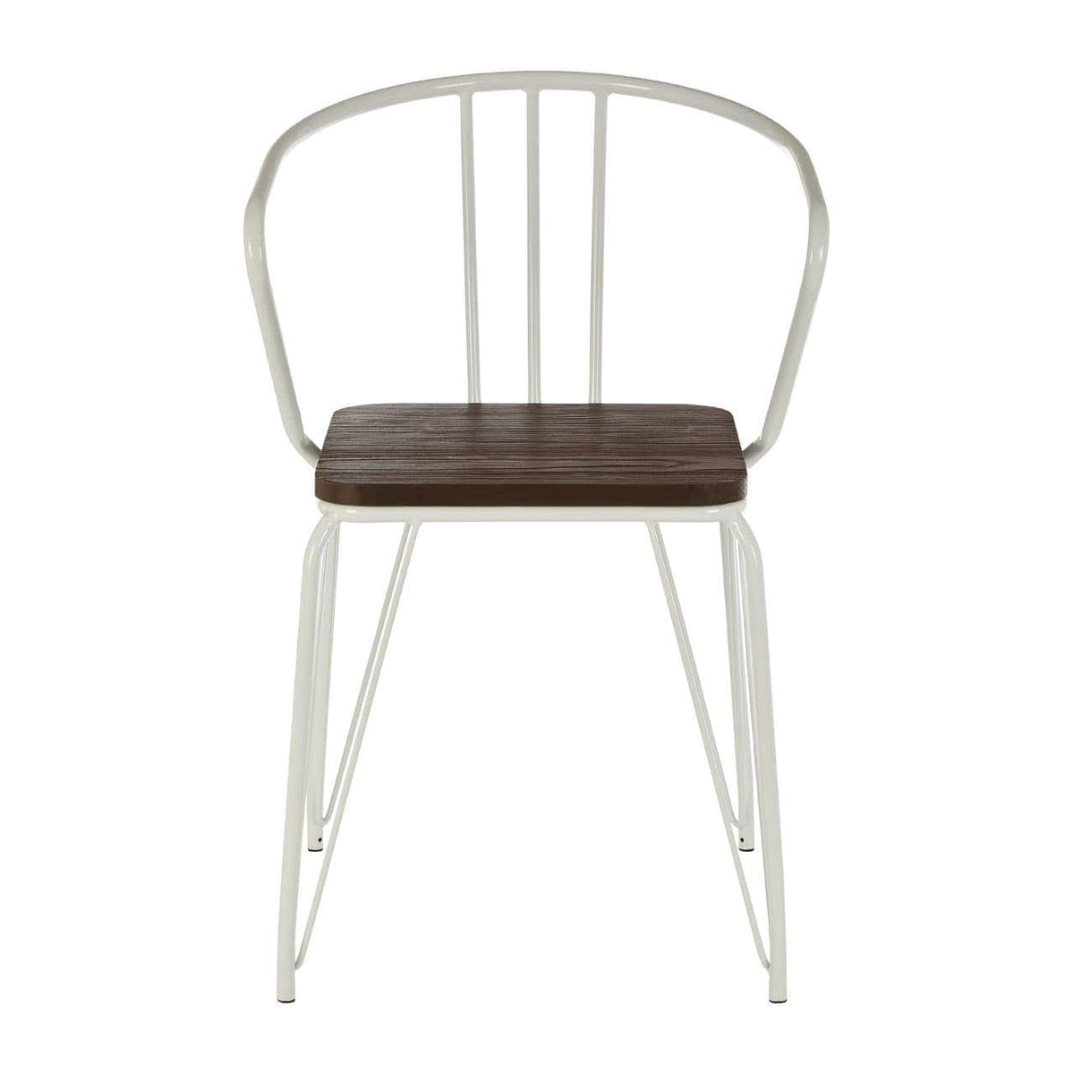 District White Metal And Elm Wood Arm Chair.