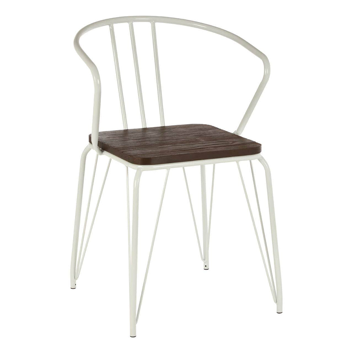 District White Metal And Elm Wood Arm Chair.