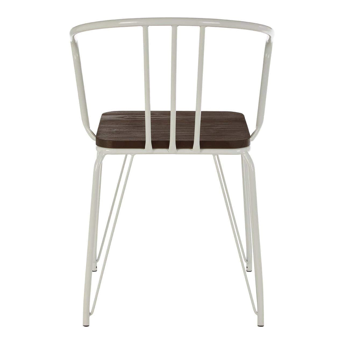District White Metal And Elm Wood Arm Chair.